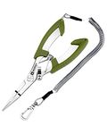 Booms Fishing H01 Fishing Pliers Stainless Steel Scissors Multi-Functional Tool with Lanyard, Green