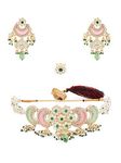 ZAVERI PEARLS Pink Green Stones Beads Multistrand Kundan Choker Necklace Earring & Ring Set For Women-ZPFK15652