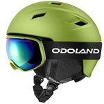 Odoland Snow Ski Helmet and Goggles Set, Sports Helmet and Protective Glasses - Windproof Protective Gear for Skiing, Snowboarding, Lime Green, M