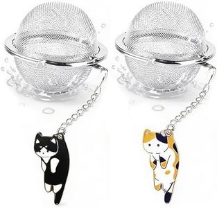 Cat Tea Infuser, 2 Pcs Cute Tea Diffuser Stainless Steel Mesh Loose Leaf Tea Infusers Tea Ball Strainers with Cat Pendants (Black&Orange Cats)