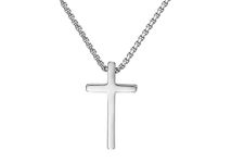 Evegfts Cross Necklace for Men, Silver Stainless Steel Cross Pendant Necklace for Men with Rolo Chain Mens Necklaces Simple Jewelry Cross Chain for Men Women 22 Inches