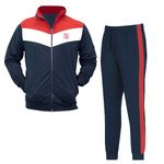 NOROZE Men's V-Panel Activewear Running Tracksuit Set | Adult Gym Jogging Sports Casual Sweatsuit Full-Zip Jacket with Pocket Trouser Top Bottom Set (M, Navy)