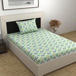 Divine Casa 100% Cotton 144 TC Dahlia Single Size Bedsheet with 1 Pillow Cover I White Bed Sheet Single for Breathability - Deep Lake