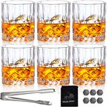 Whiskey Glasses Set of 6 Rocks Glasses 10oz Old Fashioned Glass Crystal Bourbon Scotch Whisky Glasses Lowball Glassware Drinking Tumblers Cups for Whiskey Cognac Cocktail Bourbon Rum Brandy Bar Men