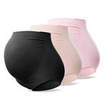 SUNNYBUY Women's Maternity High Waist Underwear Pregnancy Seamless Soft Hipster Panties Over Bump, Blackskinpink 3-pk, Medium