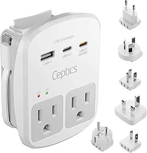 Ceptics 35W Universal Travel Adapter Kit – 2 USA sockets, USB-A, USBC, 1x PD 35W USB-C and USBC Cable, Surge Protected, Plugs for EU, UK, China, AU, Japan - for Laptop, Phone, Camera-ETL Tested