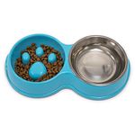 Fur & Bone Double Slow Feeder Dog Bowl | Raised Dog Bowl with Non-Slip Bottom | Cat Food Bowl, Dog Bowls | Dog Water Bowl, Cat Bowls, Stainless Steel Bowl | Detachable Raised Cat Bowl (Blue)