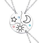 UNGENT THEM Friendship Best Friend Necklaces for 3 Sun Moon Star Puzzle Pendant Sliver Matching BFF Necklaces Jewelry gifts for Besties Little Teen Girls Back to School