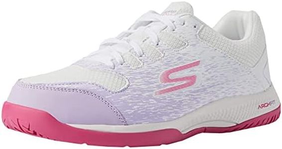 Skechers Women's Viper Court-Athletic Indoor Outdoor Pickleball Shoes with Arch Fit Support Sneakers, White/Lavender, 8