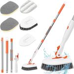 Newthinking 3 in 1 Tub and Tile Scrubber, Long Handle Bathroom Cleaning Brush with Sponge Mop and Microfiber Pad for Bathroom Floor Tile Wall Bathtub