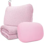 urnexttour Travel Pillow Blanket Set-3 in 1 Travel Pillow Memory Foam, Soft Travel Blanket Airplane Compact with Bag, Inner Pillowcase, Hand Luggage Belts and Backpack Clip, for Plane Car, Pink