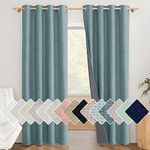 NICETOWN 100% Blackout Curtains 84 Inches Long 2 Panels, Thermal Insulated Burlap Curtain & Drapes, Grommet Room Darkening Textured Curtains for Bedroom Living Room, Skylark Blue, 52 Inches Wide