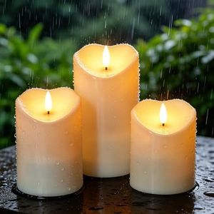 Wondise Solar Candles Outdoor Waterproof IP65 Rechargeable Solar Candles, Dusk to Dawn, Outdoor Pillar Candle for Camping Patio Porch Lanterns(3 Pack, 3" D x 4" H x 5" Hx 6" H)