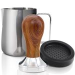 KYONANO Espresso Tamper 51mm - Tamper with Dalbergia Odorifera Handle -Coffee Tamper Espresso Press Plus Free Milk Frothing Pitcher 350ml, Silicone Tamper Mat -Tamper fits 51mm Delonghi Portafilter