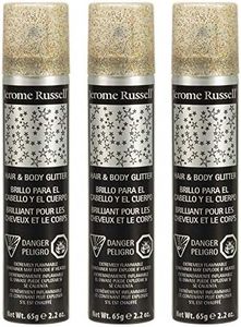 Jerome Russell Temporary Hair and Body Glitter Color Spray, Travel Spray, Lightweight, Adds Sparkly Shimmery Glow, Perfect to use On Hair, Skin, or Clothing, 2.2 oz - Multi-Color x 3 Pack