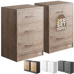 CASARIA® 2x Bedside Table with 3 Drawers | 54x39x28cm MDF Wood | Box Spring Bed Height | Bedroom Living Room Side Table | Nightstand Night Stand | Oak Effect