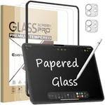 Esanik 2 Pack Like Paper Glass Screen Protector for iPad Pro 11 inch M4 (2024) with 2 Pack Camera Lens Protector, 9H Tempered Glass Write and Draw Like on Paper, Matte Finish Anti Glare Film