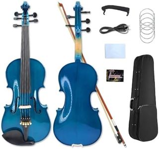 Yinfente 5 String Acoustic Electric violin Maple Spruce Wood Acoustic Violin Ebony Violin Fittings 4/4 Blue color with violin case bow (blue)