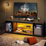 Bestier 148 CM LED TV Stand for 55/60 / 65 Inch TVs Gaming Entertainment Center with Cabinet for PS5 Modern TV Cabinet with Adjustable Glass Shelves for Living Room Bedroom