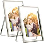 Silver 3.5x5'' Floating Frame Set of 2, For Photo Sizes (2x3'', 3.5x 5'' up to full 4x6'' ), silver Plated Metal Double Frames 4x6'' for Tabletop/Shelf Photo Frame,Wedding,Christmas,Birthady, Home or