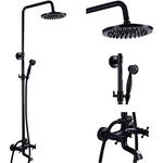 NeierThodore Oil Rubbed Bronze Shower Faucet Set Complete Shower System 8 Rain Shower 2 Cross Knobs Wall Mounted Mixer Bathroom Shower Tub Tap Bathroom Fixtures Wall Mount