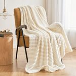 MIULEE Cream White Throw Blanket 3D Ribbed Jacquard Fleece Flannel Velvet Plush Decorative Bed Blanket (Throw, 50" x 70") - Super Soft, Lightweight, Warm and Cozy for Couch Sofa