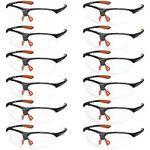 Kurtzy (12 Pack Black & Orange CE Certified Safety Glasses with Clear Lenses - Wrap-Around PPE Goggles with Rubber Nose - Scratch Resistant Eyewear