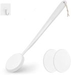 Lotion Applicator for Back, Feet & Legs with Long Plastic Handle, Back Moisturizer Cream, Self Tanning, Sunscreen, Ointment, Medicine Applicator for Elderly, Men or Women with 3 Washable Pads (White)