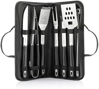 InnovaGoods - Kit Barbecue 12 Pezzi, Utensili in Acciaio Inossidabile, Manici Anti-Ustione, Custodia di Trasporto, Lavabili in Lavastoviglie, Nero, Acciaio