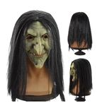 2024 New Halloween Witch Creepy Latex full Head Evil Mask with Hair, Old Woman Witch Mask Green Face Halloween