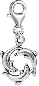 SEXY SPARKLES Women's Round Sea Dolphin Clip On Pendant Charm For Bracelet Or Necklace