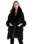 Belle Dame Women’s Faux Fur Poncho Cape Winter Poncho Wrap with Faux Fur Collar and Cuffs Pocket Poncho Cloak Cardigan (CP222-BK)