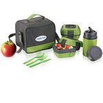 Lunch Box Bag Set for Adults and Kids ~ Pinnacle Insulated Leakproof Thermal Lunch KitLunch BagThermo bottle2 Lunch Containers with New Heat Release ValveMatching Cutlery - Green