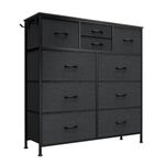 MYHMCT Chest of Drawers,10 Fabric Storage Drawers with Wooden Top and Metal Frame, Large Storage Space, Easy to Install Drawer Organizer for Bedroom, Kids room, Living room, Closet (Black Grey)