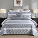 PERHOM Quilt Queen Size - Queen Quilt Set, 100% Cotton Queen Quilt Bedding Set Bedspreads, Lightweight Reversible Floral Patchwork Quilts Coverlet for Queen Bed, Bluish Grey, All Season, 3-Piece