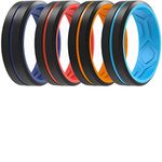 ThunderFit Silicone Wedding Rings for Men - Bevelled Breathable 2Layer Mid Line - 8.2mm Wide 2.5mm Thick (Dark Blue B-Black, Red A-Black, Orange E-Black, Sky Blue F-Black- Size 8.5-9 (18.9mm))