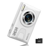 Digital Camera 4K, 64MP 18X Digital Zoom Compact Photography Vlogging Camera, Auto Focus Point and Shoot Digital Cameras with 32G Card Gift for Kids Students Teens Beginner (White)