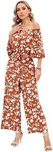 Love Welove Fashion Jumpsuits for Women, Floral Off Shoulder Ruffled Short Sleeve High Waist Wide Leg Pants Romper Dressy