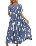 YESNO Women Dresses Casual Plus Size Bohemian Short Sleeve Floral Long Maxi Summer Beach Swing Dress/Pockets 2XL EJFUK CR147