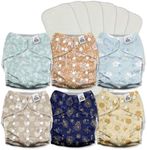 Mama Koala 3.0 Pocket Cloth Diapers for Babies with AWJ Lining, 6 Pack with 6 5-Layer Natural Cloth Diaper Inserts - Reusable and Washable Pocket Diapers(A-Cabin Vibes)