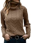 GeGekoko Womens Turtleneck Sweaters Cable Knit Long Sleeve Tops Pullover Soft Jumper Brown