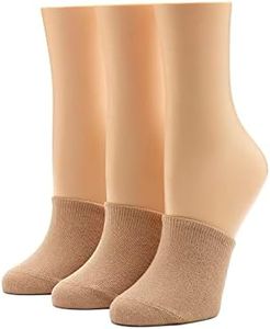 HUE Women's Cotton Toe Topper Hidden Toe Cap Liner Socks 3 Pair Pack, Cream, One Size