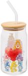 Silver Buffalo Care Bears Featuring Tenderheart, Cheer, Grumpy, Share, Bedtime, and Funshine Bear Glass Jar Tumbler with Bamboo Lid and Glass Straw, 16 Ounces