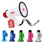 Pyle Megaphone Speaker PA Bullhorn - 20 Watts & Adjustable Vol Control w/ Built-in Siren & 800 Yard Range for Football, Baseball, Hockey, Cheerleading Fans & Coaches or for Safety Drills - White