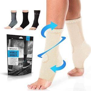 POWERLIX Ankle, Feet Orthopedic Brace Compression Support Sleeve (Pair) for Swelling, Sprain, Plantar Fasciitis, Arthritis, Tendinitis (Nude, Small)