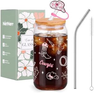 Western Gifts for Women, 1 Pcs Cowgirl Glass Cup 16 oz Cute Iced Coffee Cup