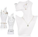 Kigley 3 Pcs Jewelry Mannequin Display Set Including Boutique Bust Holder Mannequin Earring Stand Female Mannequin Hand Display Bracelet Ring Stand for Selling Show(White)