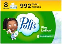 Puffs Plus Lotion Facial Tissues, 8 Family Boxes, 124 Facial Tissues per Box, Allergies and Colds