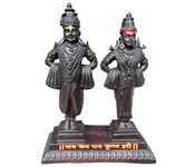 Sai Amrut Gifts Vitthal Rukmani Stand | Vitthal Rukmini Idol for Home & Offices Decorative Showpiece - 9 Inch (Polyresin, Black,)