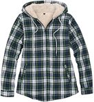 ZENTHACE Womens Sherpa Lined Flannel Jacket Full Zip Up Hooded Flannel Plaid Shirt Jacket with Side Pockets, Plaid Green, Medium